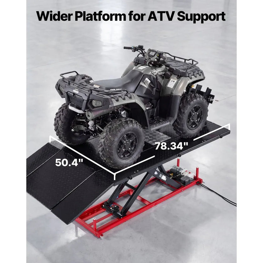 VEVOR Motorcycle Lift Table, 1500 lbs Capacity Electric Hydraulic Lift with Wheel Chock for ATV & Dirt Bikes