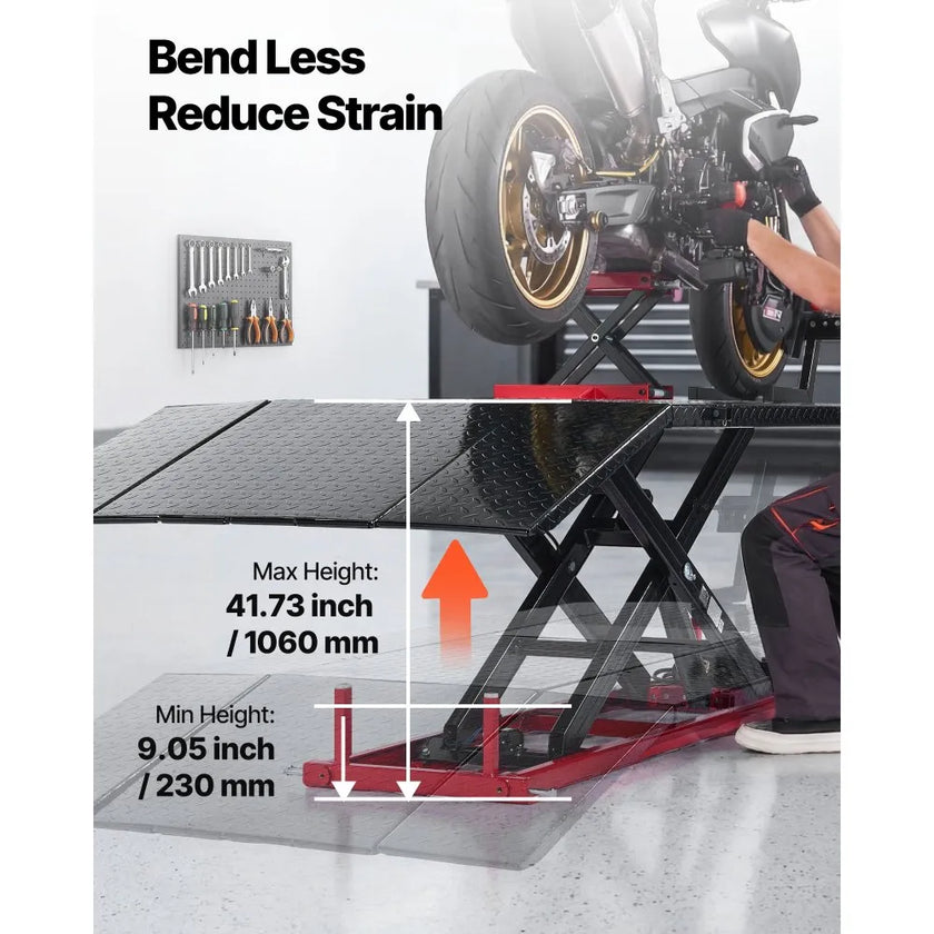 VEVOR Motorcycle Lift Table, 1500 lbs Capacity Electric Hydraulic Lift with Wheel Chock for ATV & Dirt Bikes