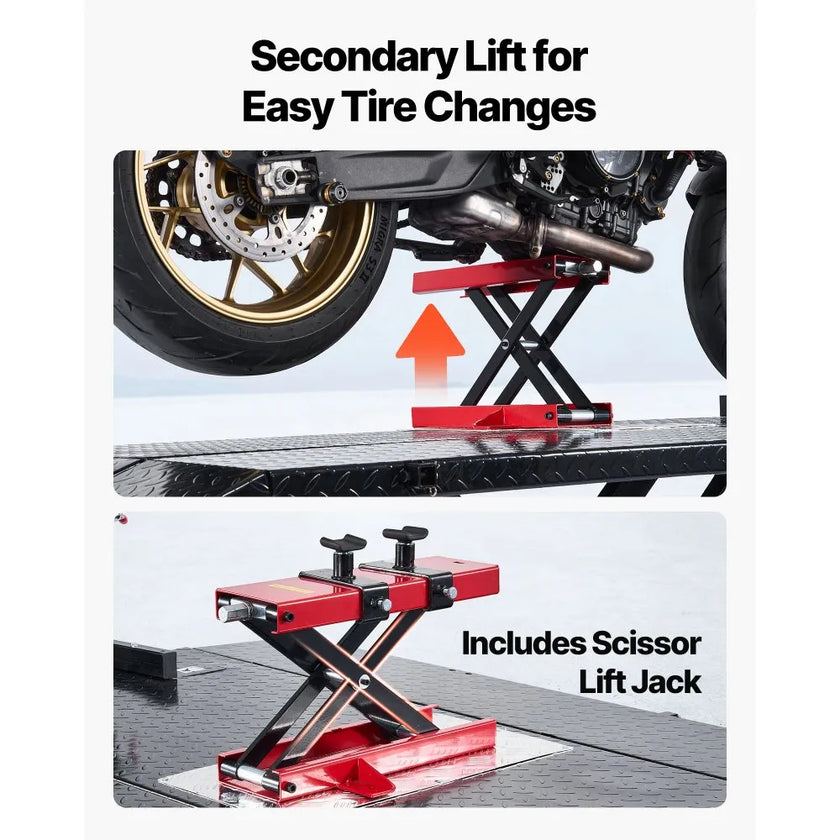 VEVOR Motorcycle Lift Table, 1500 lbs Capacity Electric Hydraulic Lift with Wheel Chock for ATV & Dirt Bikes