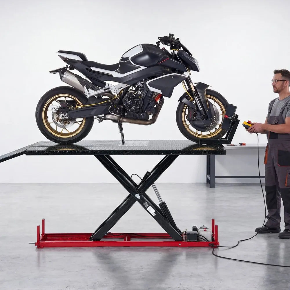 VEVOR Motorcycle Lift Table, 1500 lbs Capacity Electric Hydraulic Lift with Wheel Chock for ATV & Dirt Bikes