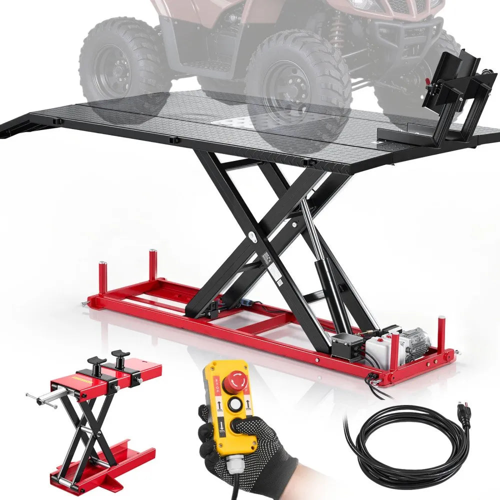 VEVOR Motorcycle Lift Table, 1500 lbs Capacity Electric Hydraulic Lift with Wheel Chock for ATV & Dirt Bikes