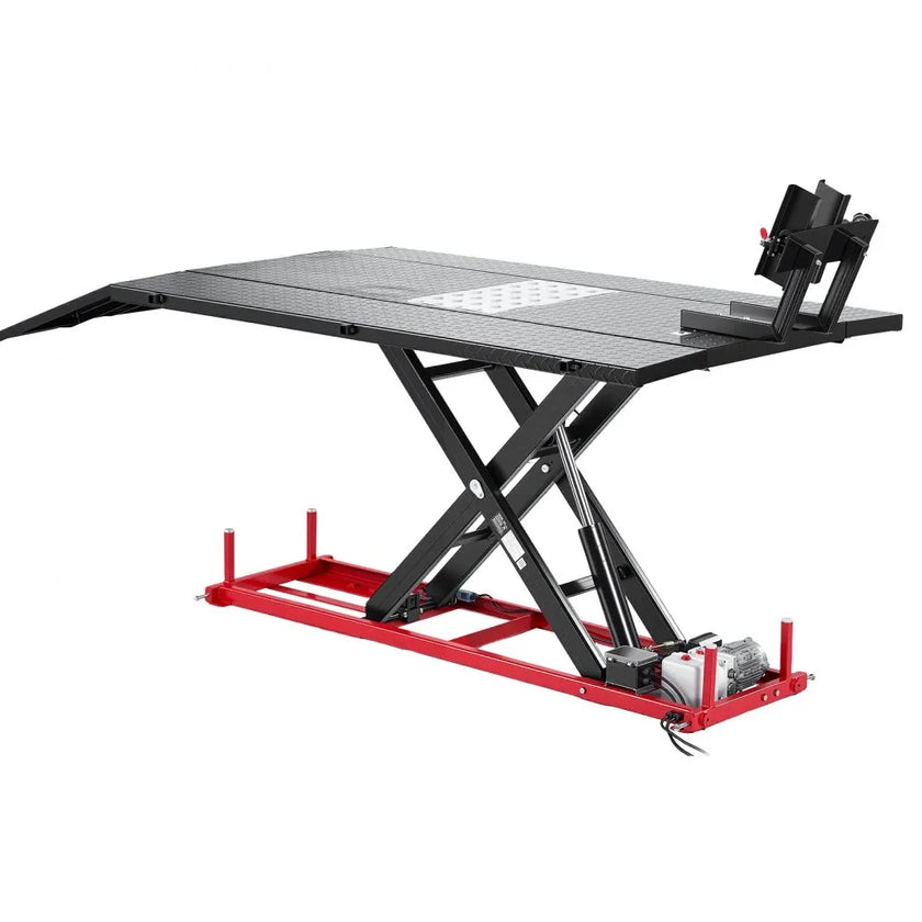 VEVOR Motorcycle Lift Table, 1500 lbs Capacity Electric Hydraulic Lift with Wheel Chock for ATV & Dirt Bikes