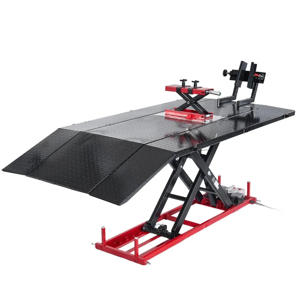 VEVOR Motorcycle Lift Table, 1500 lbs Capacity Electric Hydraulic Lift with Wheel Chock for ATV & Dirt Bikes