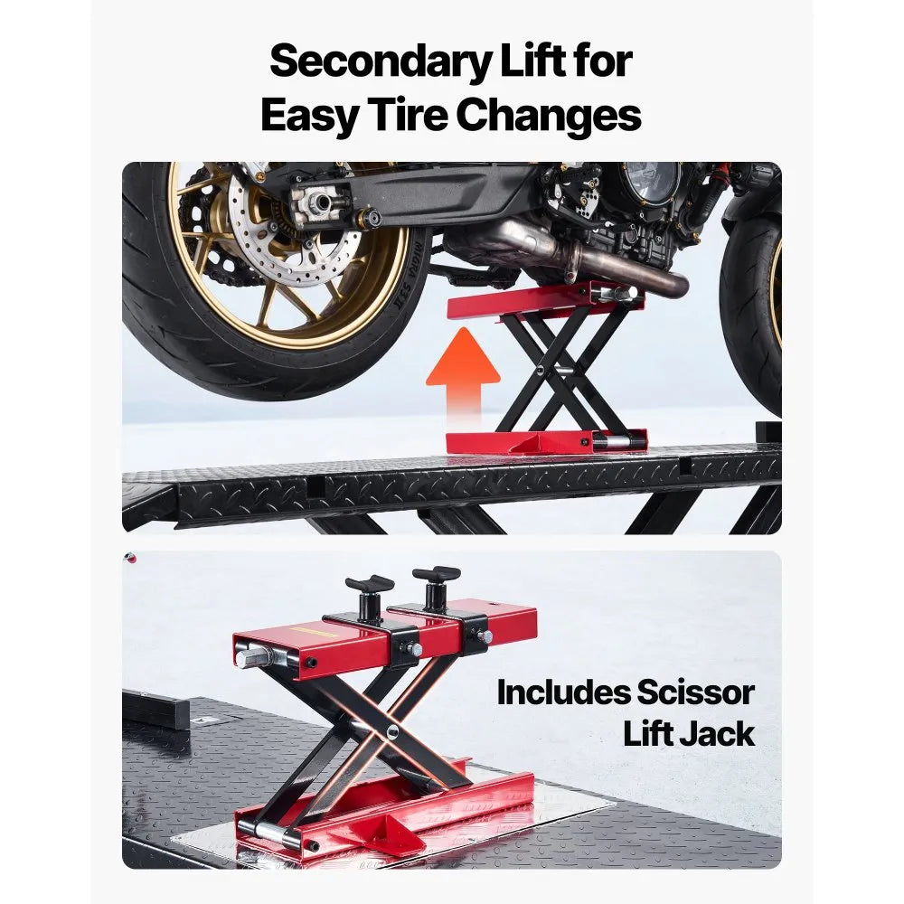VEVOR Motorcycle Lift Table, 1500 lbs Capacity with Electric Hydraulic Pump & Adjustable Wheel Chock