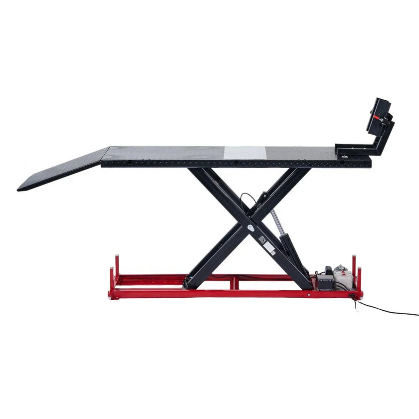 VEVOR Motorcycle Lift Table, 1500 lbs Capacity with Electric Hydraulic Pump & Adjustable Wheel Chock