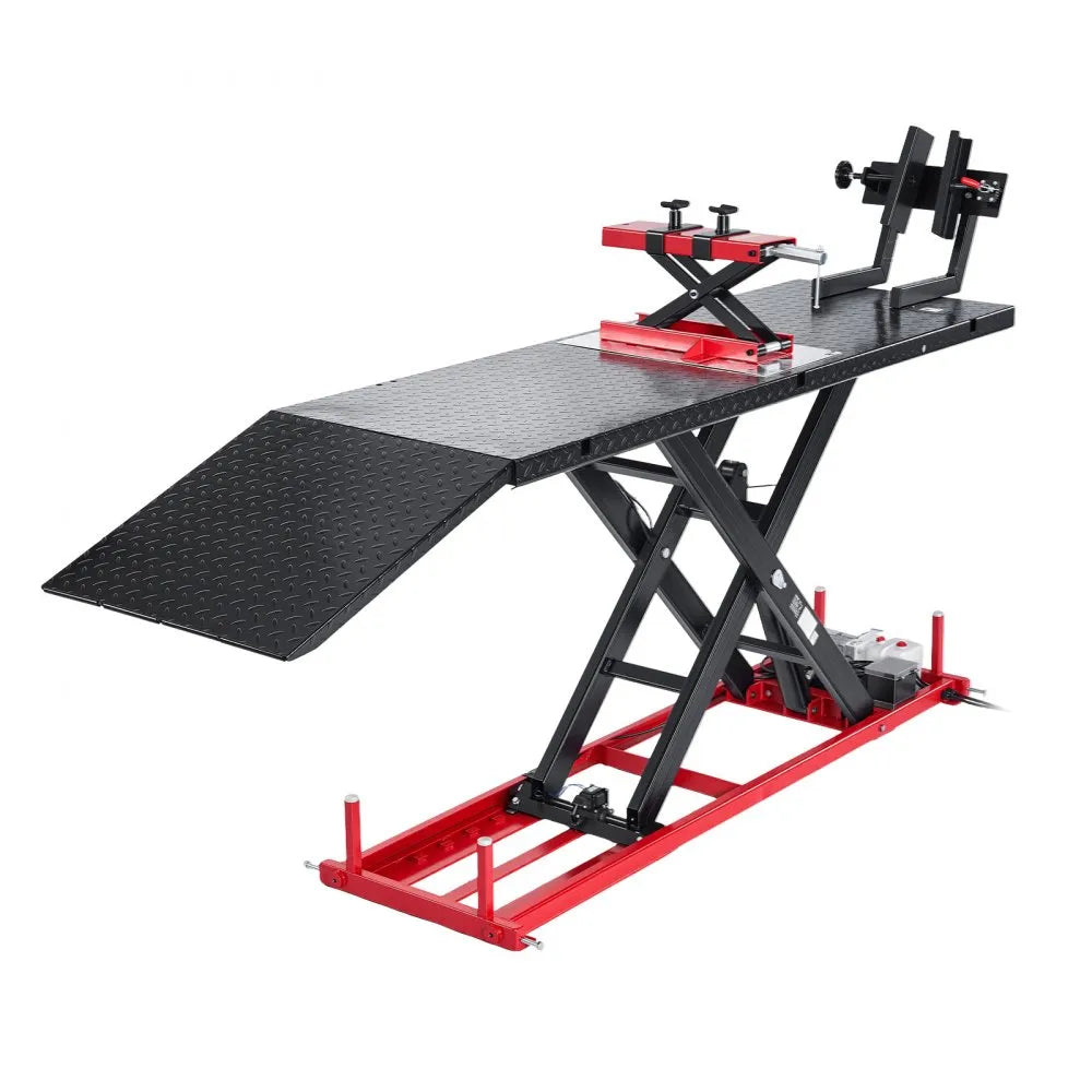 VEVOR Motorcycle Lift Table, 1500 lbs Capacity with Electric Hydraulic Pump & Adjustable Wheel Chock