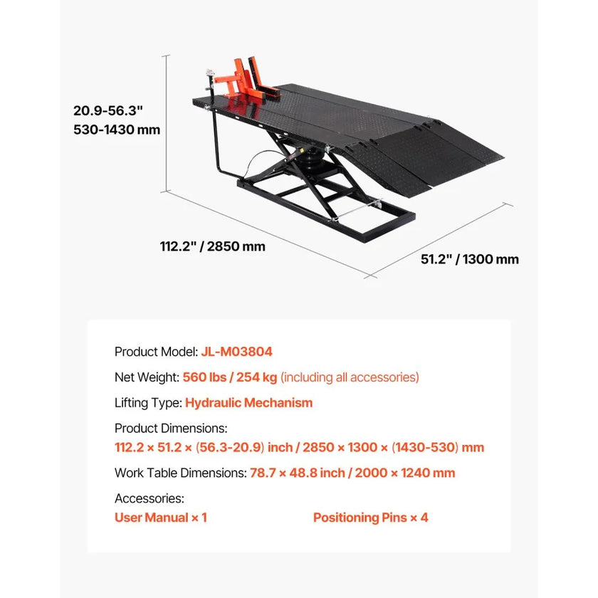 VEVOR Motorcycle Lift Table, 1500 lbs Capacity Pneumatic Motorcycle Jack with Removable Workbench