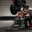 VEVOR Motorcycle Lift Table, 1500 lbs Capacity Pneumatic Motorcycle Jack with Removable Workbench
