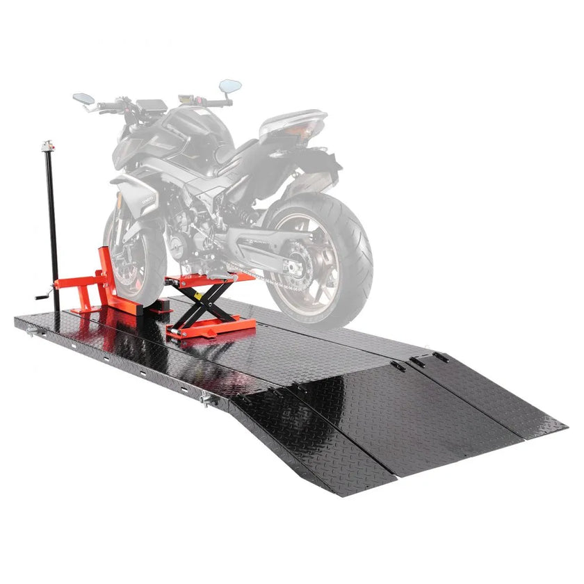 VEVOR Motorcycle Lift Table, 1500 lbs Capacity Pneumatic Motorcycle Jack with Removable Workbench