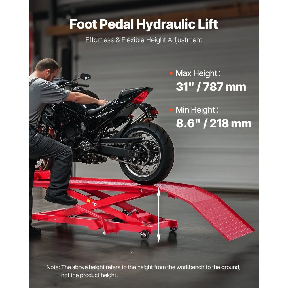 VEVOR Motorcycle Lift Table, 1000 lbs Capacity with 360° Rolling Jack Stand & Security Lock