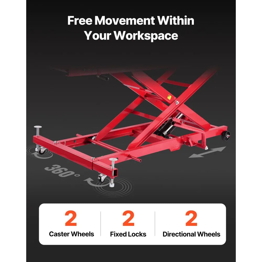 VEVOR Motorcycle Lift Table, 1000 lbs Capacity with 360° Rolling Jack Stand & Security Lock