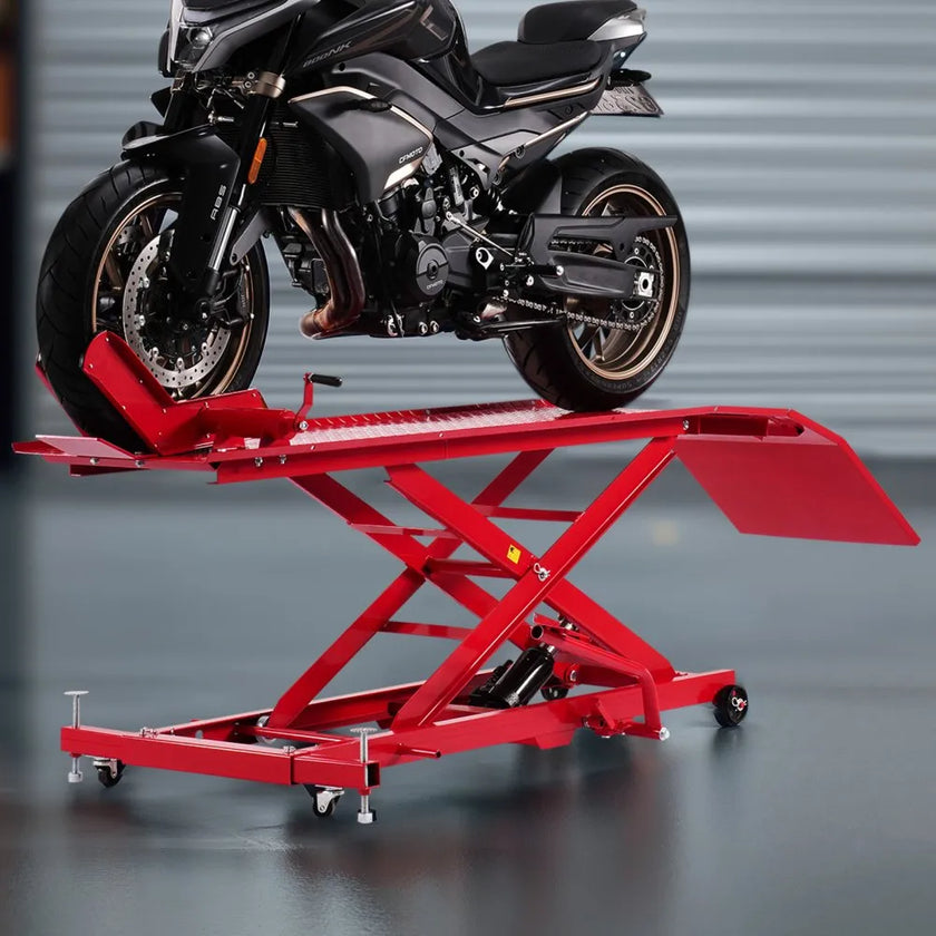 VEVOR Motorcycle Lift Table, 1000 lbs Capacity with 360° Rolling Jack Stand & Security Lock