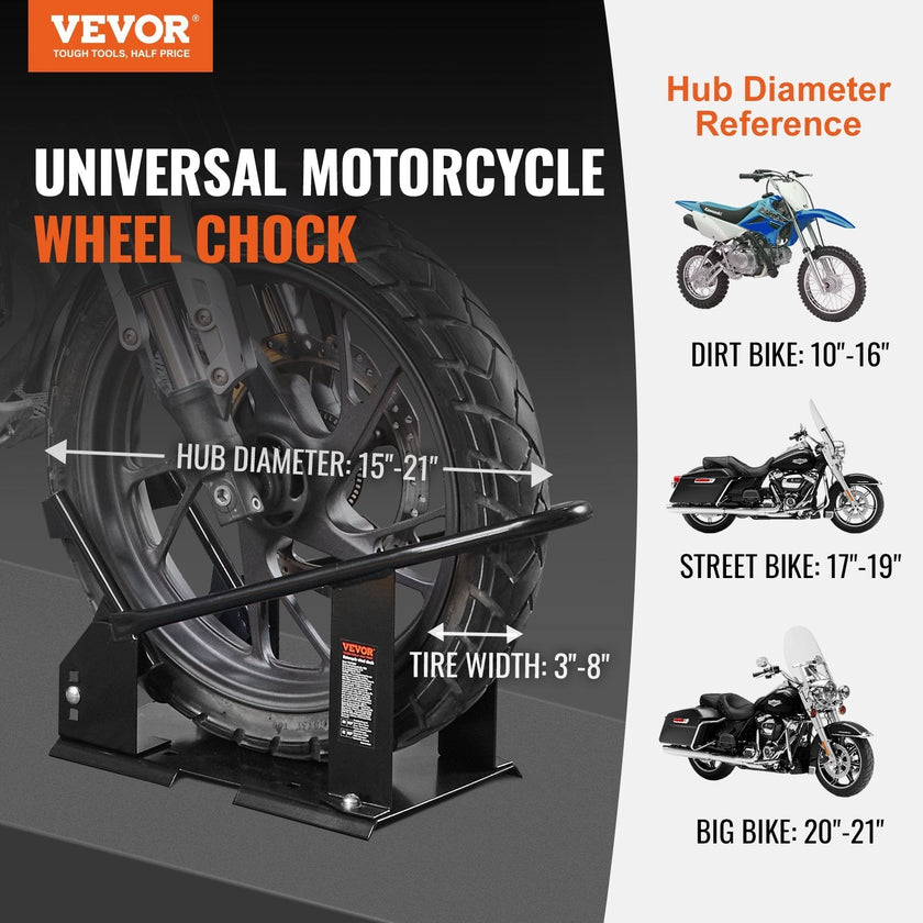 VEVOR Motorcycle Wheel Chock, 1800 lbs Capacity Wheel Cradle Holder, Heavy-duty Steel Motorcycle Front Wheel Stand with 3 Adjustable Holes, For 15