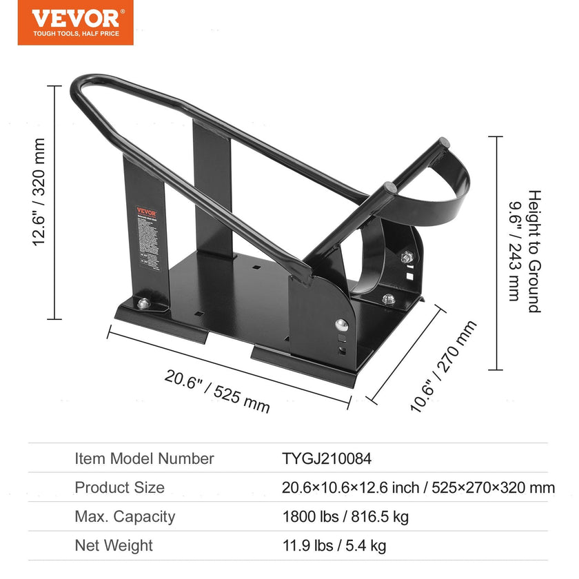 VEVOR Motorcycle Wheel Chock, 1800 lbs Capacity Wheel Cradle Holder, Heavy-duty Steel Motorcycle Front Wheel Stand with 3 Adjustable Holes, For 15