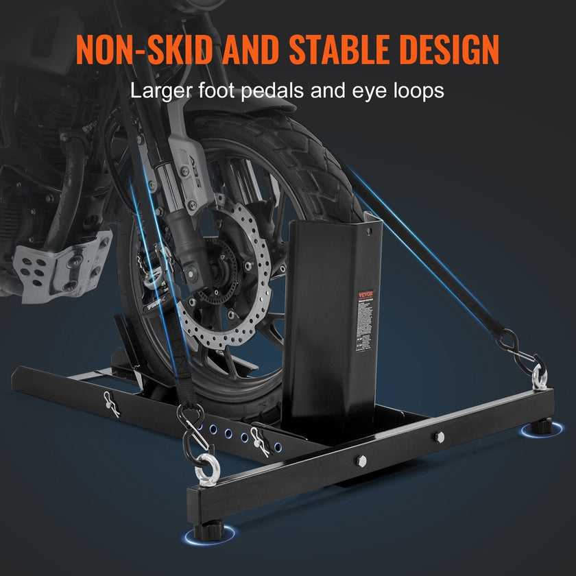 VEVOR Motorcycle Wheel Chock Upright, 1800 lbs Capacity, Heavy-duty Steel Motorcycle Front Wheel Stand with 6 Adjustable Holes, For 15