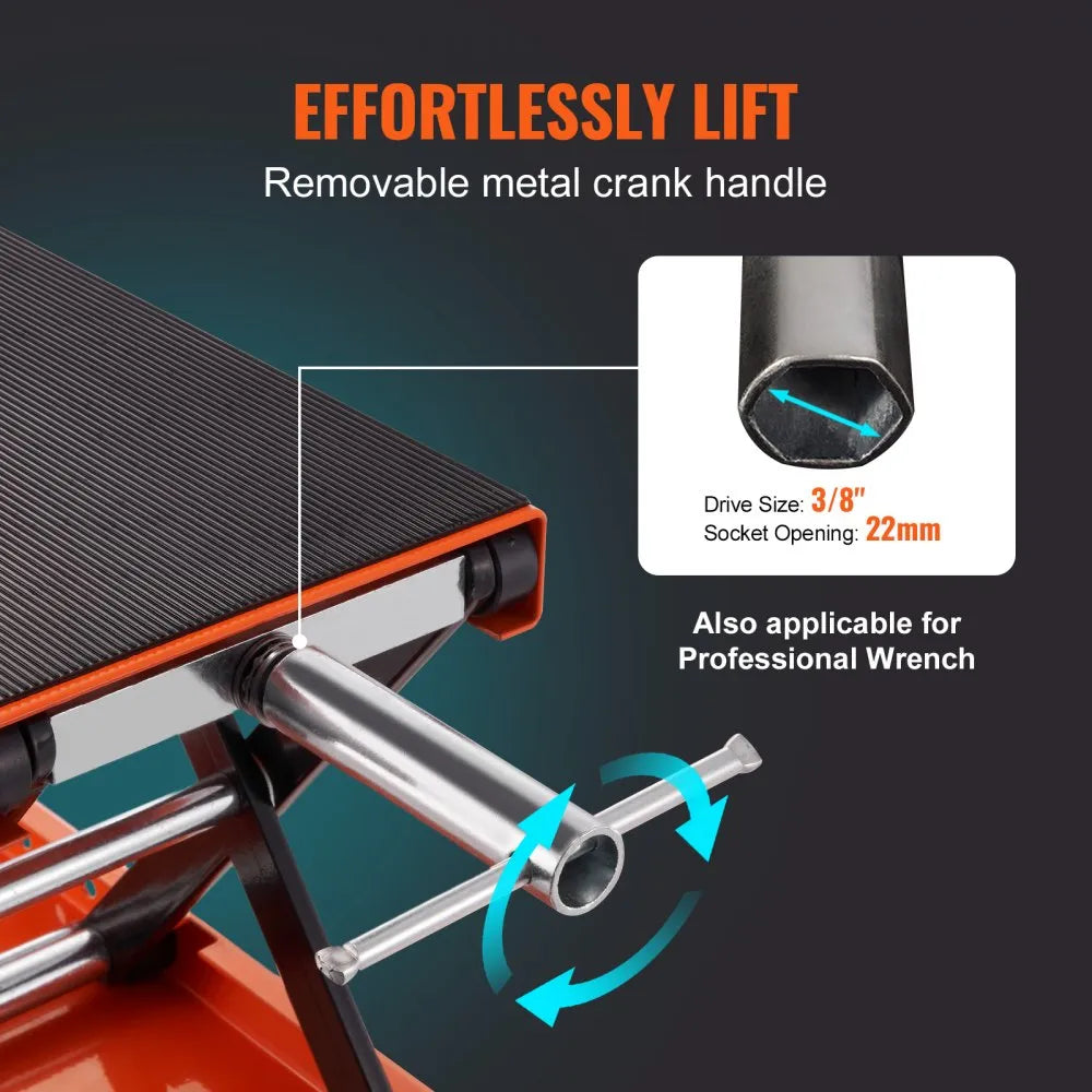 VEVOR Motorcycle Lift, 1100 LBS Motorcycle Scissor Lift Jack with Wide Deck & Safety Pin, 3.7