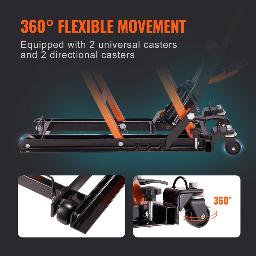 VEVOR Hydraulic Motorcycle Lift Jack, 1500 LBS Capacity ATV Scissor Lift Jack, Portable Motorcycle Lift Table with 4 Wheels, Hydraulic Foot-Operated Hoist Stand for Motorcycle ATV UTV Powersports