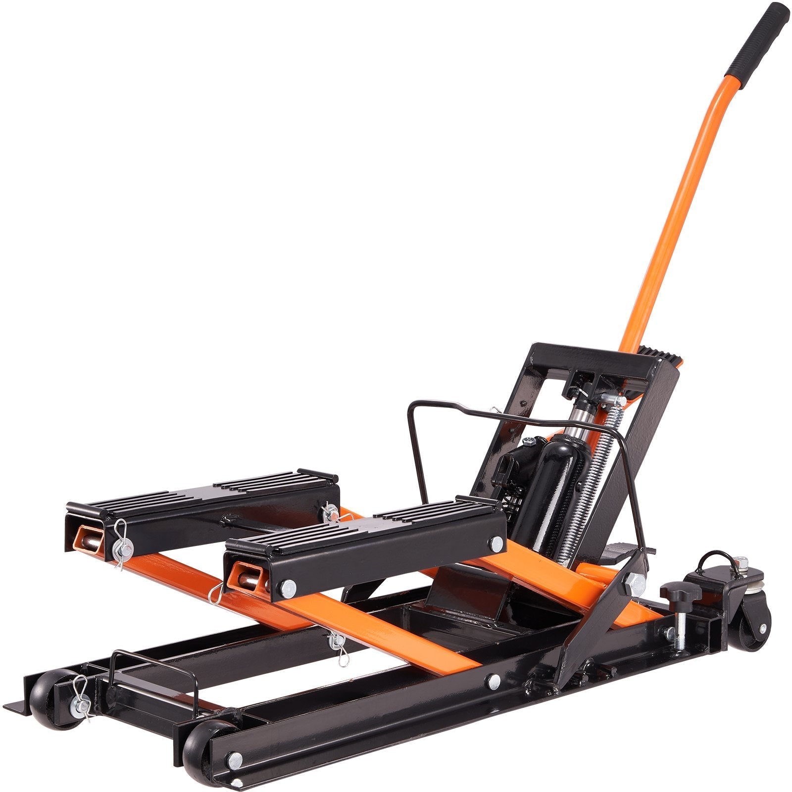 VEVOR Hydraulic Motorcycle Lift Jack, 1500 LBS Capacity ATV Scissor Lift Jack, Portable Motorcycle Lift Table with 4 Wheels, Hydraulic Foot-Operated Hoist Stand for Motorcycle ATV UTV Powersports
