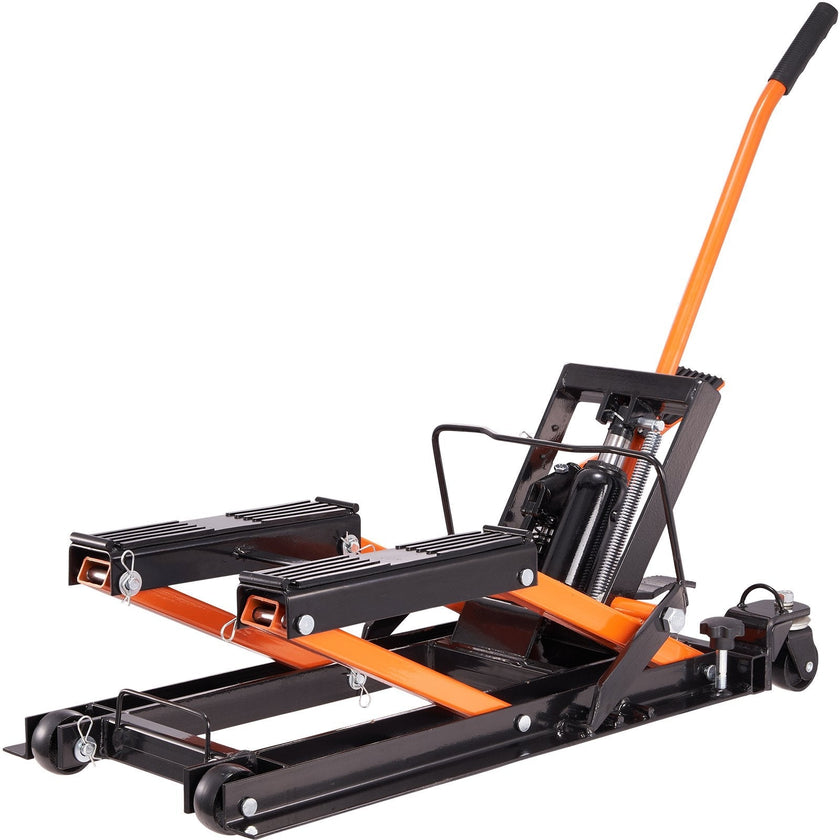 VEVOR Hydraulic Motorcycle Lift Jack, 1500 LBS Capacity ATV Scissor Lift Jack, Portable Motorcycle Lift Table with 4 Wheels, Hydraulic Foot-Operated Hoist Stand for Motorcycle ATV UTV Powersports