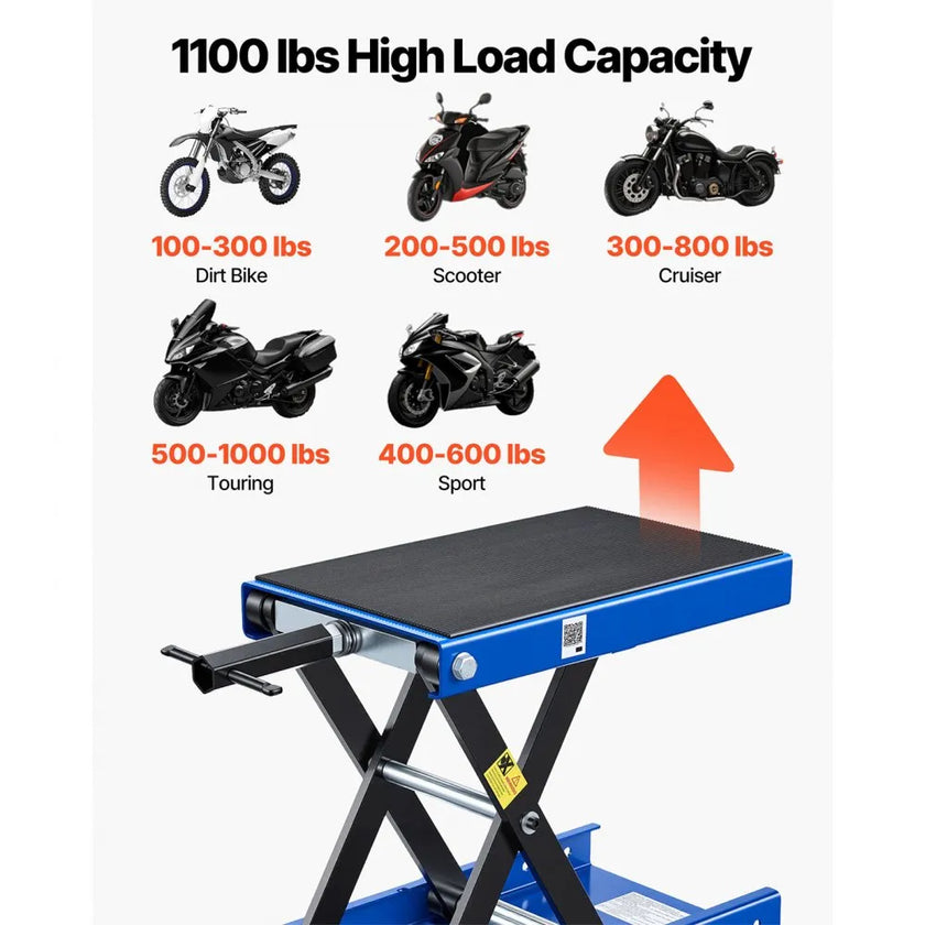VEVOR Motorcycle Scissor Lift, 1100 lbs Capacity Steel Jack with Center Crank & Lock Pin