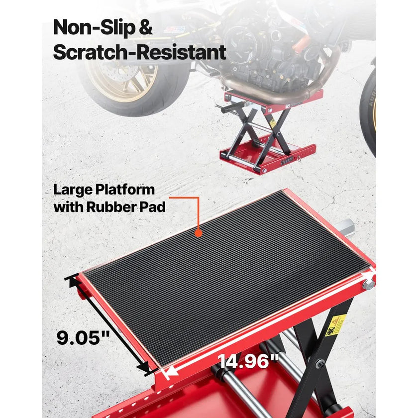 VEVOR Motorcycle Scissor Lift Jack, 1100 lbs Capacity, Wide Deck & Lock Pin, 3.74