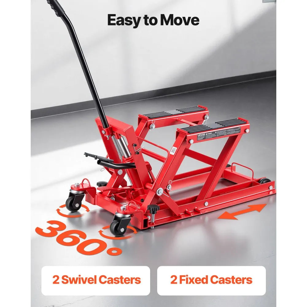 VEVOR Hydraulic Motorcycle Lift Jack, 1500 lbs Capacity ATV & Dirt Bike Hoist Stand with 4 Wheels