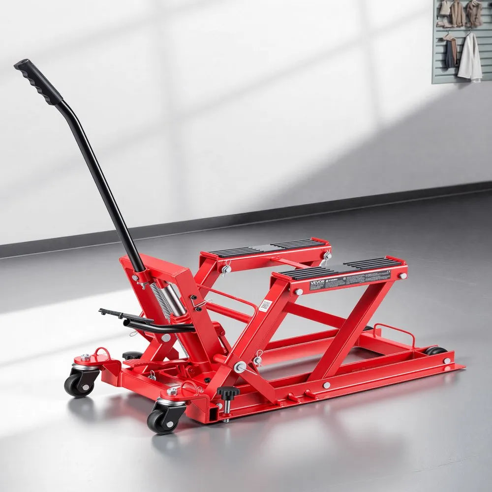 VEVOR Hydraulic Motorcycle Lift Jack, 1500 lbs Capacity ATV & Dirt Bike Hoist Stand with 4 Wheels