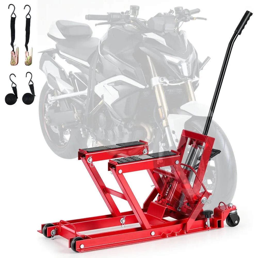 VEVOR Hydraulic Motorcycle Lift Jack, 1500 lbs Capacity ATV & Dirt Bike Hoist Stand with 4 Wheels