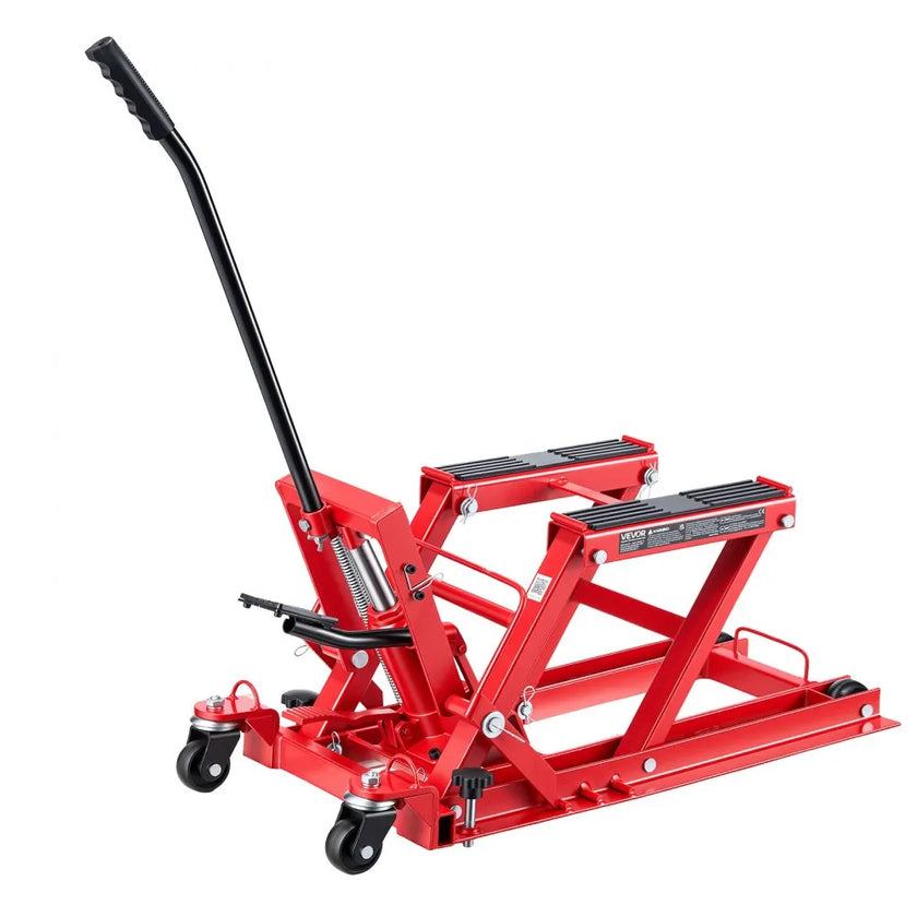VEVOR Hydraulic Motorcycle Lift Jack, 1500 lbs Capacity ATV & Dirt Bike Hoist Stand with 4 Wheels