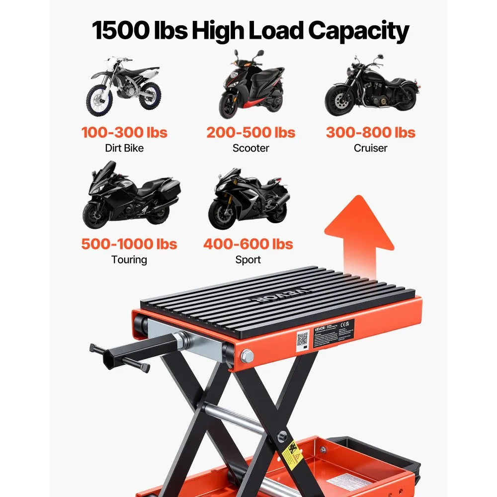 VEVOR Motorcycle Scissor Lift Jack, 1500 lbs Capacity with Lock Pin and Steel Hoist for Touring Motorcycles