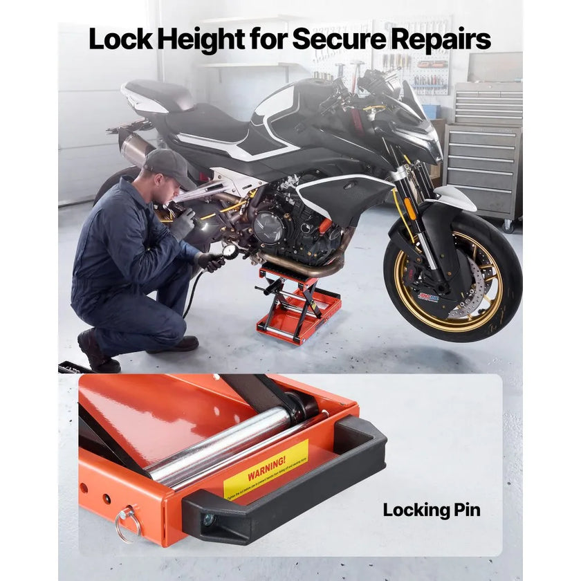VEVOR Motorcycle Scissor Lift Jack, 1500 lbs Capacity with Lock Pin and Steel Hoist for Touring Motorcycles