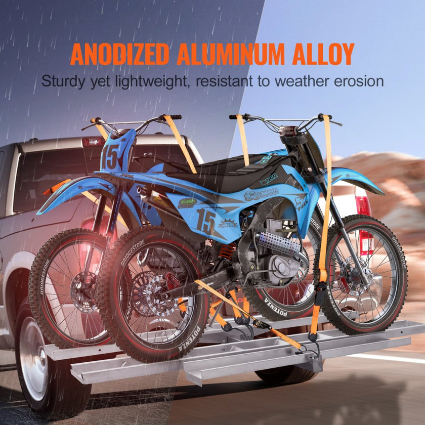 VEVOR Motorcycle Carrier, 2-Bike 600 LBS Aluminum Motorcycle Carrier Hitch Mount, Loading Ramp, Scooter Dirt Bike Trailer Hauler, Ratchet Straps and Stabilizer, for Car, Truck with 2