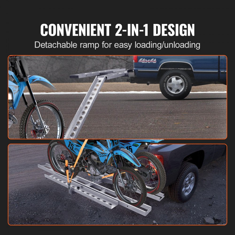 VEVOR Motorcycle Carrier, 2-Bike 600 LBS Aluminum Motorcycle Carrier Hitch Mount, Loading Ramp, Scooter Dirt Bike Trailer Hauler, Ratchet Straps and Stabilizer, for Car, Truck with 2