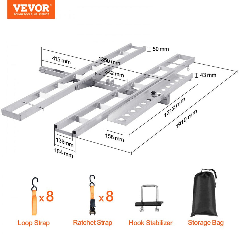 VEVOR Motorcycle Carrier, 2-Bike 600 LBS Aluminum Motorcycle Carrier Hitch Mount, Loading Ramp, Scooter Dirt Bike Trailer Hauler, Ratchet Straps and Stabilizer, for Car, Truck with 2