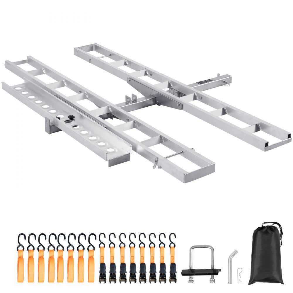 VEVOR Motorcycle Carrier, 2-Bike 600 LBS Aluminum Motorcycle Carrier Hitch Mount, Loading Ramp, Scooter Dirt Bike Trailer Hauler, Ratchet Straps and Stabilizer, for Car, Truck with 2