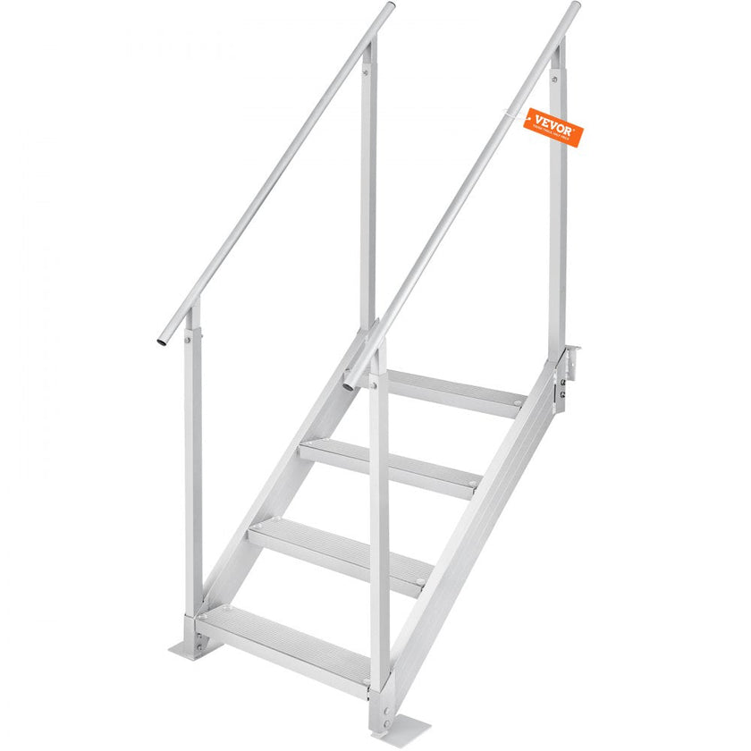 VEVOR Dock Ladder, 30''-38'' Adjustable Height, 500 lbs Load Capacity, Aluminum Alloy 4 Steps Pontoon Boat Ladder with Dual Handrails & Nonslip Rubber Mat, Ideal for Ship/Lake/Pool/Marine Boarding