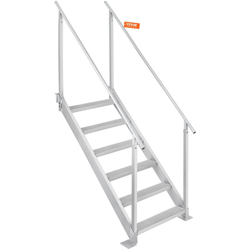VEVOR Dock Ladder, 43''-51'' Adjustable Height, 500 lbs Load Capacity, Aluminum Alloy 6 Steps Pontoon Boat Ladder with Dual Handrails & Nonslip Rubber Mat, Ideal for Ship/Lake/Pool/Marine Boarding