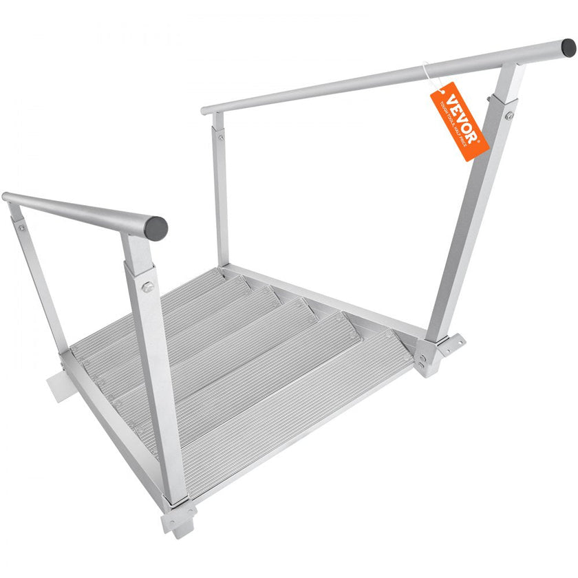 VEVOR Dock Ladder, 43''-51'' Adjustable Height, 500 lbs Load Capacity, Aluminum Alloy 6 Steps Pontoon Boat Ladder with Dual Handrails & Nonslip Rubber Mat, Ideal for Ship/Lake/Pool/Marine Boarding
