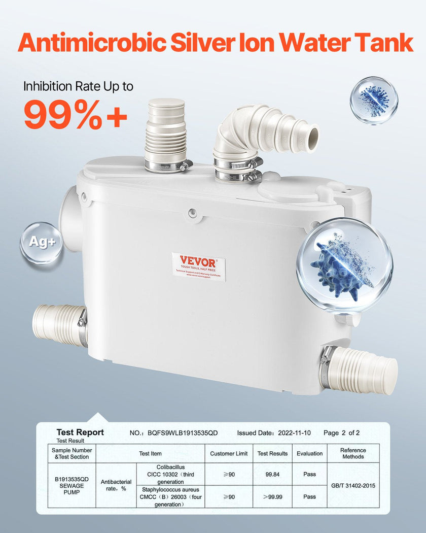 VEVOR Macerator Pump 500W 29 GPM Flow 26 ft Head Lift for Wall-Hung Toilet Sink