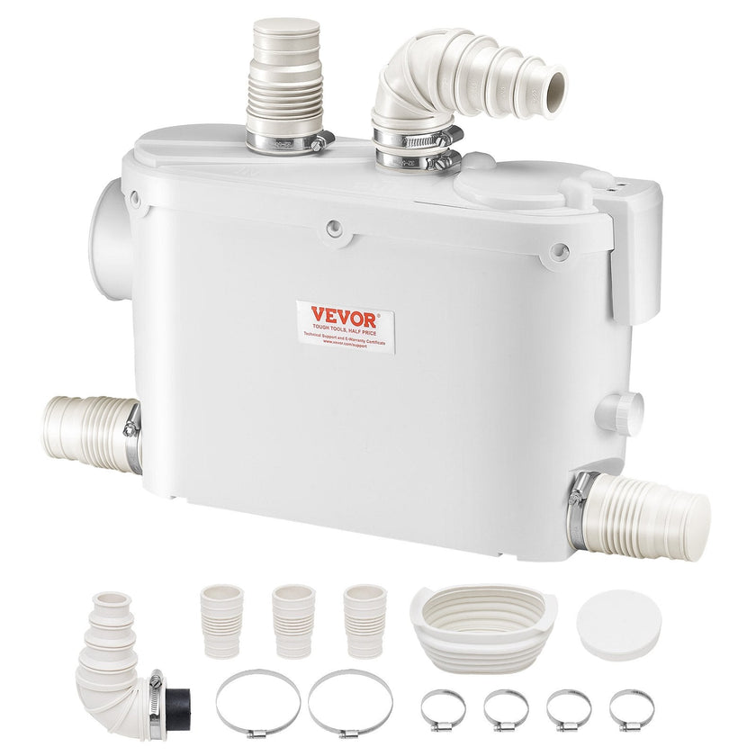 VEVOR Macerator Pump 500W 29 GPM Flow 26 ft Head Lift for Wall-Hung Toilet Sink