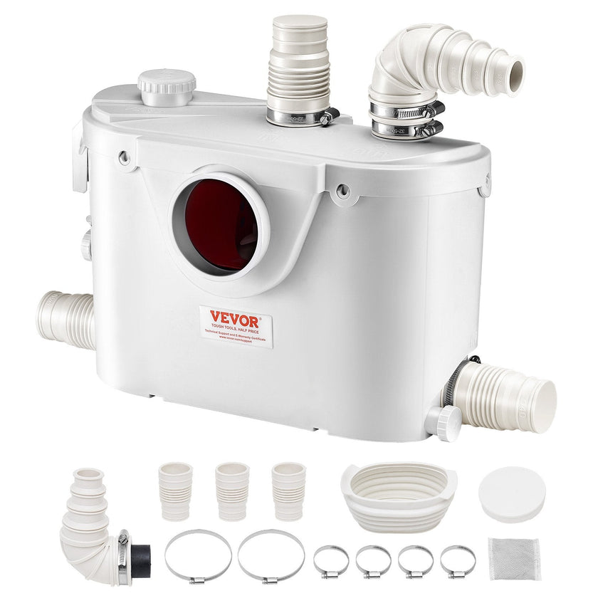 VEVOR Macerator Pump 500W 29 GPM Flow 26 ft Head Lift for Toilet Basement Sink