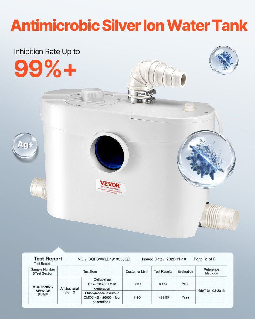 VEVOR Macerator Pump 900W 48 GPM Flow 40 ft Head Lift for Toilet Basement Sink