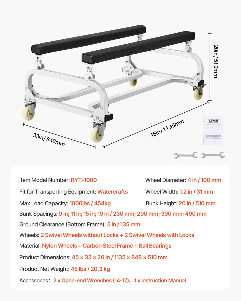 VEVOR Watercraft PWC Dolly Boat 1000 lbs Capacity Jet Ski Stand Storage Cart