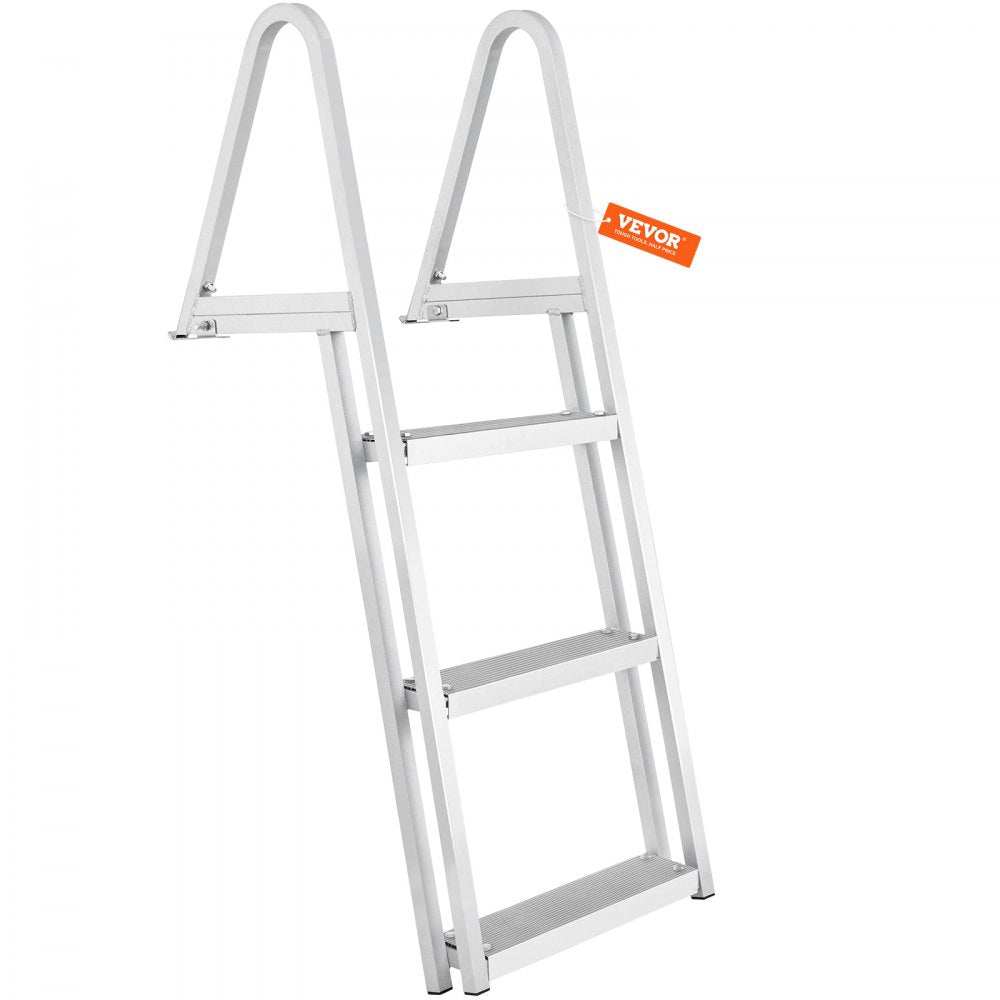 VEVOR Dock Ladder, Removable 3 Steps, 350 lbs Load Capacity, Aluminum Alloy Pontoon Boat Ladder with 4'' Wide Step & Nonslip Rubber Mat, Easy to Install for Ship/Lake/Pool/Marine Boarding