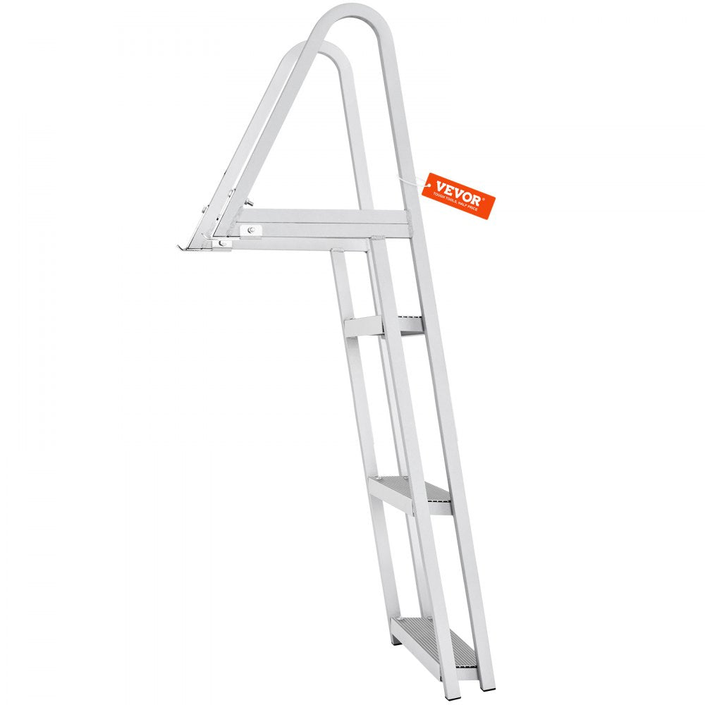 VEVOR Dock Ladder, Removable 3 Steps, 350 lbs Load Capacity, Aluminum Alloy Pontoon Boat Ladder with 4'' Wide Step & Nonslip Rubber Mat, Easy to Install for Ship/Lake/Pool/Marine Boarding