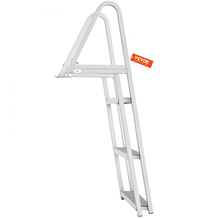 VEVOR Dock Ladder, Removable 3 Steps, 350 lbs Load Capacity, Aluminum Alloy Pontoon Boat Ladder with 4'' Wide Step & Nonslip Rubber Mat, Easy to Install for Ship/Lake/Pool/Marine Boarding