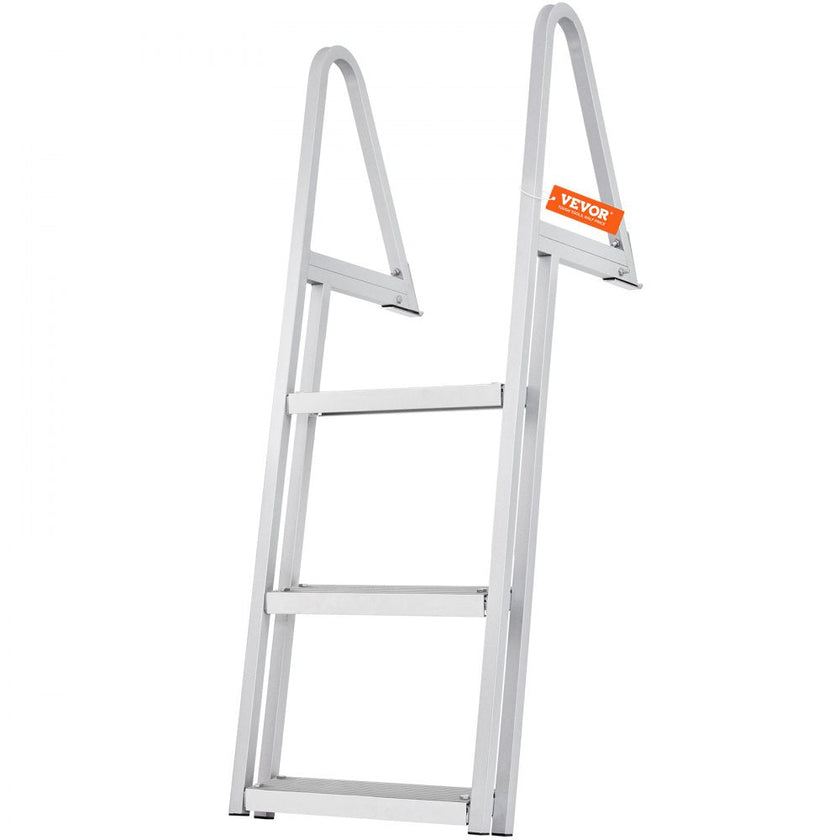 VEVOR Dock Ladder, Removable 3 Steps, 350 lbs Load Capacity, Aluminum Alloy Pontoon Boat Ladder with 4'' Wide Step & Nonslip Rubber Mat, Easy to Install for Ship/Lake/Pool/Marine Boarding