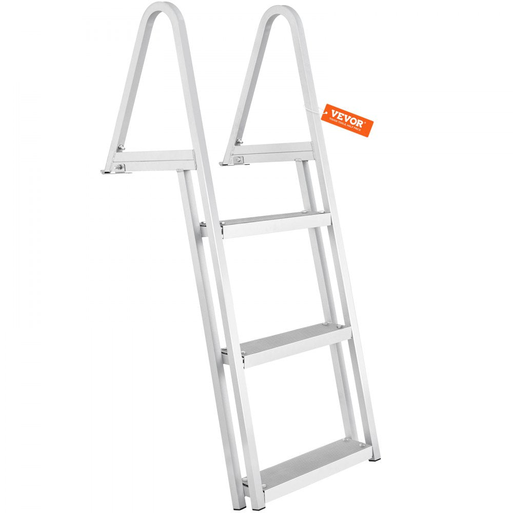 VEVOR Dock Ladder, Removable 3 Steps, 350 lbs Load Capacity, Aluminum Alloy Pontoon Boat Ladder with 4'' Wide Step & Nonslip Rubber Mat, Easy to Install for Ship/Lake/Pool/Marine Boarding