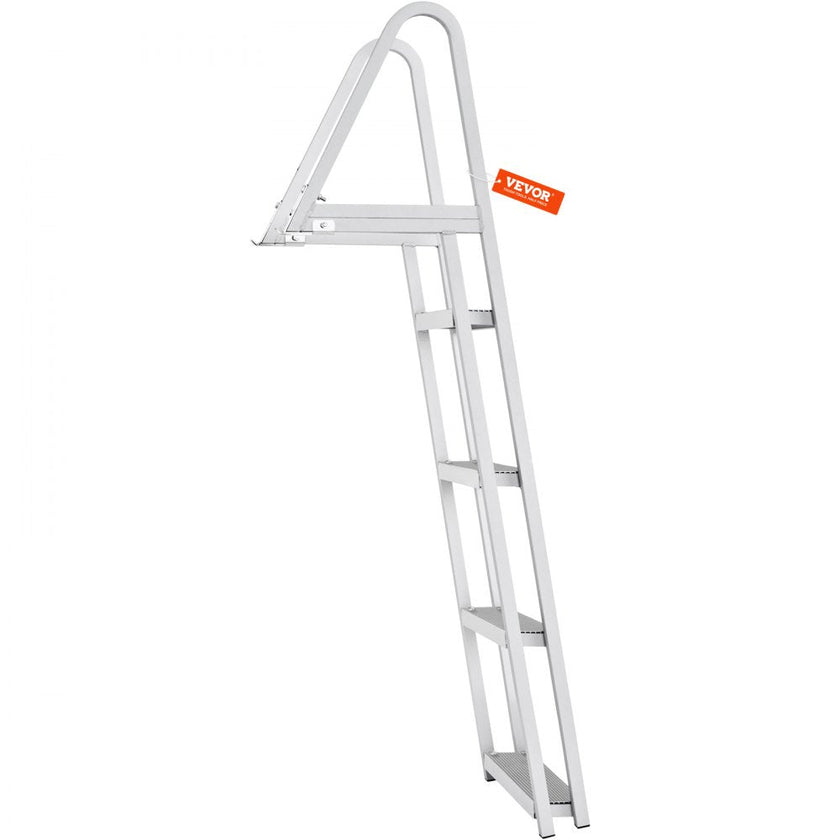VEVOR Dock Ladder, Removable 4 Steps, 350 lbs Load Capacity, Aluminum Alloy Pontoon Boat Ladder with 4'' Wide Step & Nonslip Rubber Mat, Easy to Install for Ship/Lake/Pool/Marine Boarding