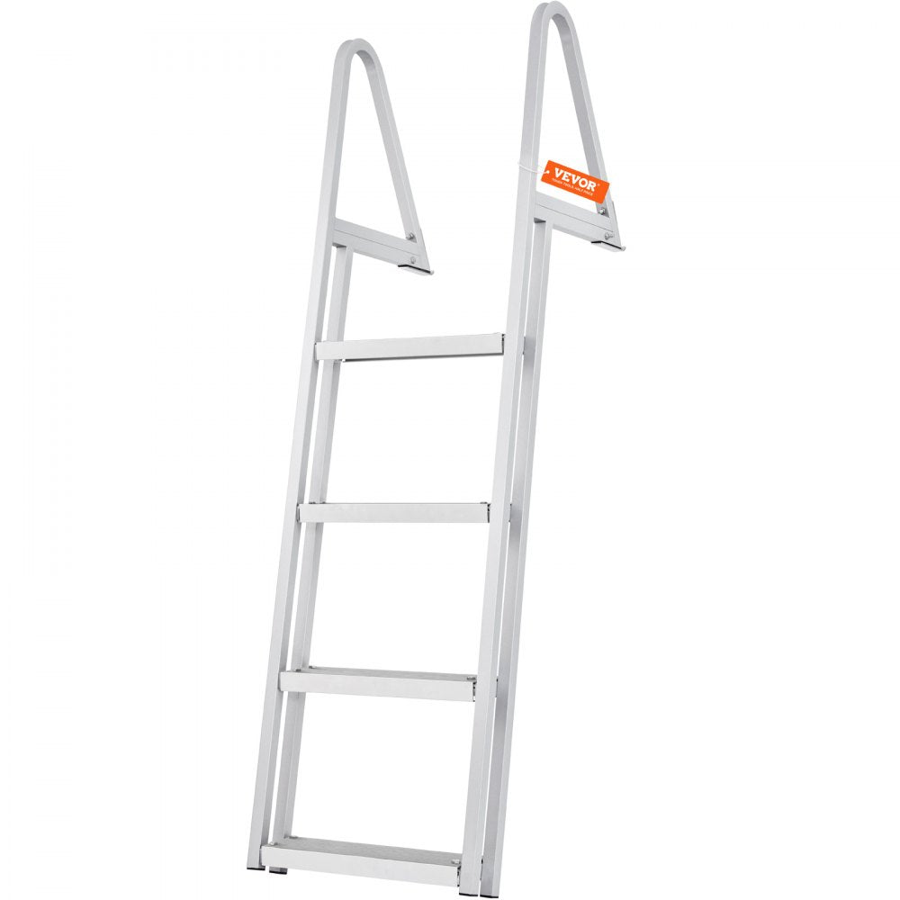 VEVOR Dock Ladder, Removable 4 Steps, 350 lbs Load Capacity, Aluminum Alloy Pontoon Boat Ladder with 4'' Wide Step & Nonslip Rubber Mat, Easy to Install for Ship/Lake/Pool/Marine Boarding